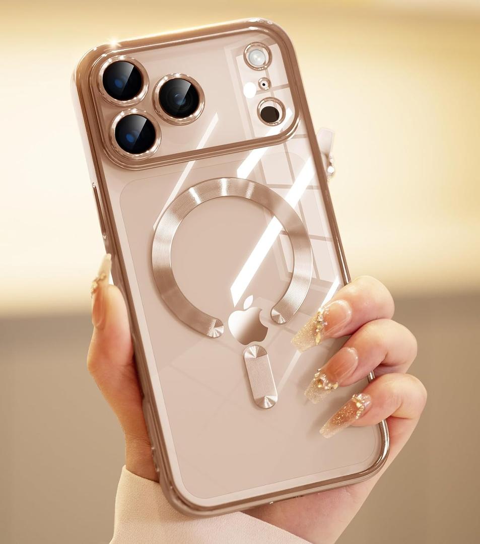 for iPhone 17 Pro Max Case with 1X Screen Protector, [Compatible with MagSafe] [Integrated Camera Protection], Non Yellowing Glossy Slim Cute Women Girly Cover for iPhone 17 Pro Max 6.9", Desert Gold