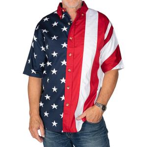Flagshirt Men's Half Stars Half Stripes American Flag Shirt - Button-Up, Red, White & Blue (XL)