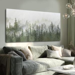 GAIDUOMAI Large Wall Art Green and White Canvas Wall Decor Misty Forest Art Prints Tree Wall Painting for Living Room Home Hallway Decor 29"x 58"