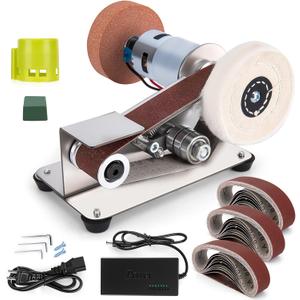 Mini Belt Sander, 15Electric Bench Grinder Sanding Machine, 7 Adjustable Speed Electric Knife Sharpener, Low Noise Cutter Sharpener Sander for Metal Working DIY, Woodworking, Plastic, Crafts