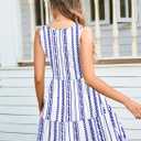 AUSELILY Womens Summer Dress Casual Sleeveless Crewneck T Shirt Sundress Flowy Tiered Swing Mini Dresses (Blue, L)