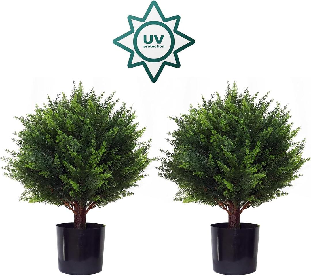 Artificial Cedar Tree - 2pcs Faux Shrub Plants, Hand Trimmed, UV Resistant, Low Maintenance, Suitable for Indoor and Outdoor Decoration (16.5 inches)