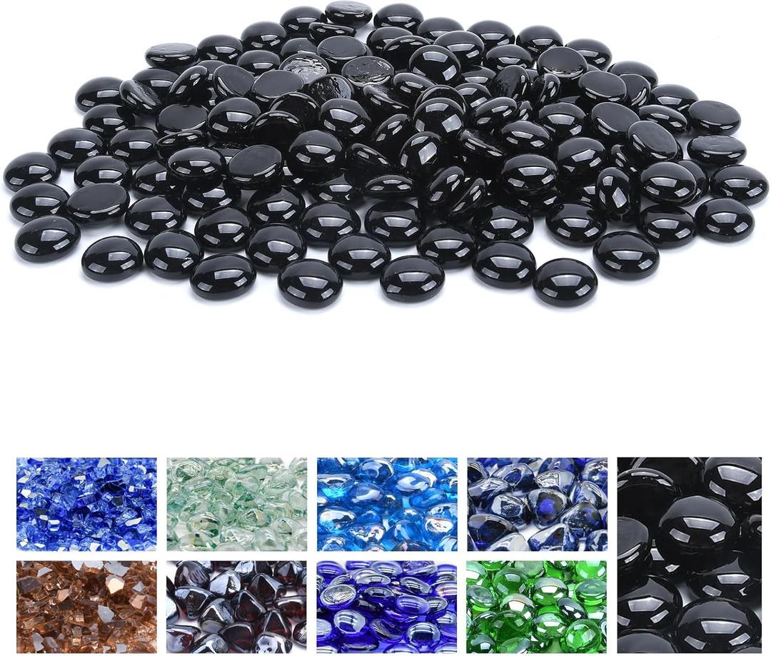 GasSaf Blue Fire Glass Beads for Outdoor Fire Pit, Fireplace, Replaces Existing Gas Logs & Lava Rocks, 3/4 Inch Glass(20 Pound)(Onyx Black)