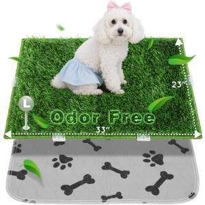 Dog Pee Grass with Washable Pee Pads for Dog Litter Box, Large Ultra-Absorbent Artificial Grass Pads for Dogs Potty Grass with Reusable Puppy Pads for Indoor Potty Training