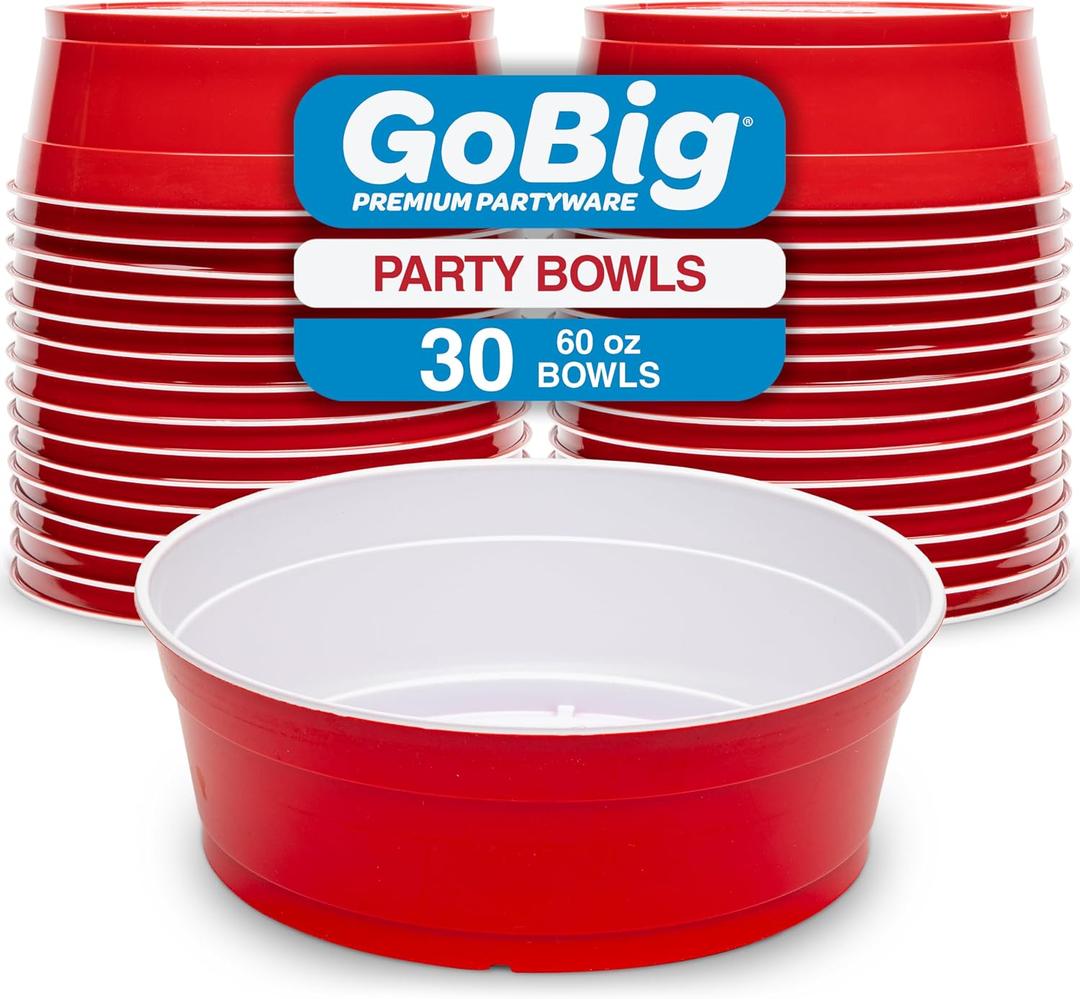 GoBig Red Party Cup Bowls - Large Disposable Plastic Bowls - 22 oz or 60 oz Pack of 10