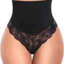 Tummy Control Thong Shapewear for Women Mid High Waist Shaper Panties Girdle Lace Shaping Thong Underwear (Large, 1# a Black(smoothing))