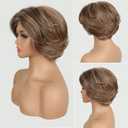 Jolelyne Short Ombre Blonde Highlight Pixie Cut Wig - Fluffy Light Brown Mix Honey Blonde Highlight Layered Natural Side Part Curly Wigs With Synthetic Hair
