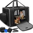 Petskd Extra Large Cat Carrier with Litter Box 24"x17"x17" for Medium Large Cat or 2 Small Cats, Collapsible Soft Sided Pet Carrier for Car Travel with Lockable Safety Zippers(Black)