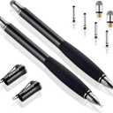 MEKO (2nd Generation) [2 in 1 Precision Series] Disc Stylus Pen for iPhone, iPad Pro/mini/Air, Samsung Galaxy Note and All Touch Screen Devices Bundle with 6 Replacement Tips,Pack of 2(Black/Black)