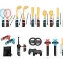 Switch2 Sports Accessories Bundle - 24 in 1 Family Pack with Tennis, Colf Clu Baseball Bat Maracas Kendo Leg Straps Hand Strap Storage Bag Fishing Rod Paddle Controller Grip Controller Racing Wheel for Switch 2 Joycon