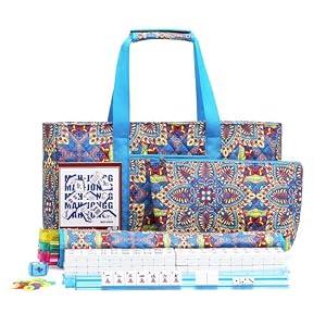 Kyerlish American Mahjong Tile Set with Blue Printed Carrying Bag, 166 Premium White Tiles, 4 All-in-One Color Racks/ Pushers, Mah Jongg Sets, Complete Mahjong Game Set for Travel