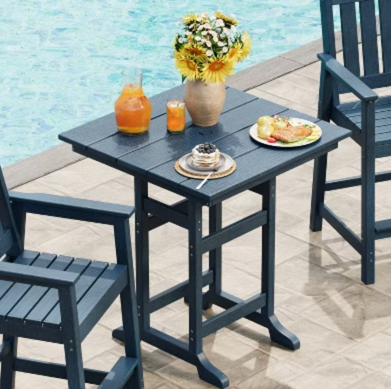 Garvee Outdoor Patio Bar Table for 2-4, All-Weather HDPE Bar Height Table with Umbrella Hole and Spacious Tabletop for Outside,Poolside, Backyard