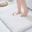 ILANGO White Bathroom Rugs 32" × 20" Non Slip & Super Absorbent Extra Thick Soft, Washable Bath Mat for Floor, Microfiber Plush Shaggy Bath Rug with Rubber for Bathtub Shower Room Sink