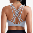 RUNNING GIRL Sports Bras for Women, Medium-High Impact Running Strappy Sports Bra with Removable Pads Size L Grey