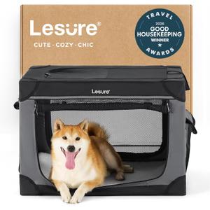 Lesure Shown on TODAY Show Soft Collapsible Dog Crate - 30 Inch Portable Travel Crate for Medium Dogs Indoor & Outdoor, 4-Door Foldable Pet Kennel with Mesh Windows, Black,30.0"L x 21.0"W x 21.0"H