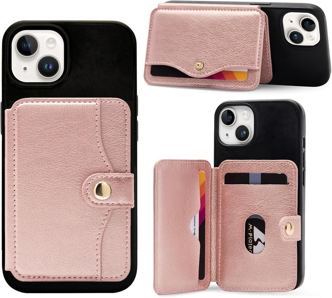 M-Plateau Slim Leather Wallet Phone Case, Adhesive Card Holder Compatible with Most Smartphones (Pink)