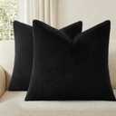 Pallene Faux Fur Plush Throw Pillow Covers 18x18 Set of 2, Luxury Soft Fluffy Cozy Decorative Pillow Covers for Sofa, Couch, Living Room, Black