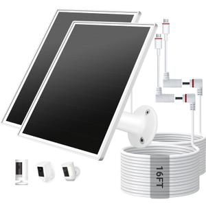 2 Pack Solar Panel for Ring Camera, 6W Solar Charger with USB-C & Barrel Plug for Ring Stick Up Pro/Plus & Spotlight Cam Battery Series, Waterproof, 16ft Cable (White)