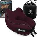 SNUGL Travel Pillow  Memory Foam Pillows - Neck Pillow for Airplane with Carry Bag & Clip  Neck Support Pillows for Pain Relief - Airplane Travel Essentials (Adult Regular - Dark Red)