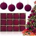 Dark Burgundy Velvet Christmas Ornaments Balls for Christmas Tree Decoration,3.15 inch Deep Red Plastic Balls Xmas Hanging Ornaments Set, Shatterproof Vine Red Flocked Christmas Ornaments for Festive