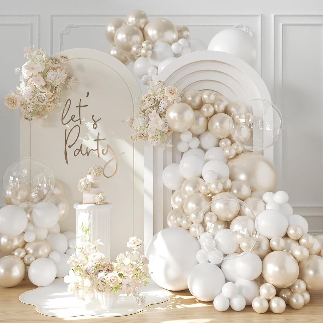 Pearl White Balloon Arch Kit 101Pcs Double Stuffed Pearl Balloons Garland Arch Kit Including Pearl White Clear Balloons for Wedding Bridal Shower Engagement Baby Shower Birthday Party Decorations