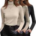 Oakgarden 3 Pack Women's Turtleneck Sweaters Ribbed Long Sleeve Turtle Neck Top Slim Fitted Knit Lightweight Pullover Sweater(Black, Apricot, Khaki,Small)