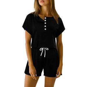 KISSMODA Women's Drawstring Waist Loose Fit Loungewear Set with Pockets (Black, XXL)