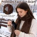 Faux Fur Scarf with Hidden Zipper Pocket, Womens Scarf with Pockets, Pull Through Winter Scarfs for Cold Weather, Brown