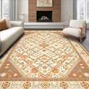 Ultra Soft Area Rug 8x10, Heritage Tapestry Inspired Geometric Lattice, Non Slip, Stain Resistant, Washable Area Rugs for Living Room, Bedroom(Beige, 8x10) (Pattern 12)