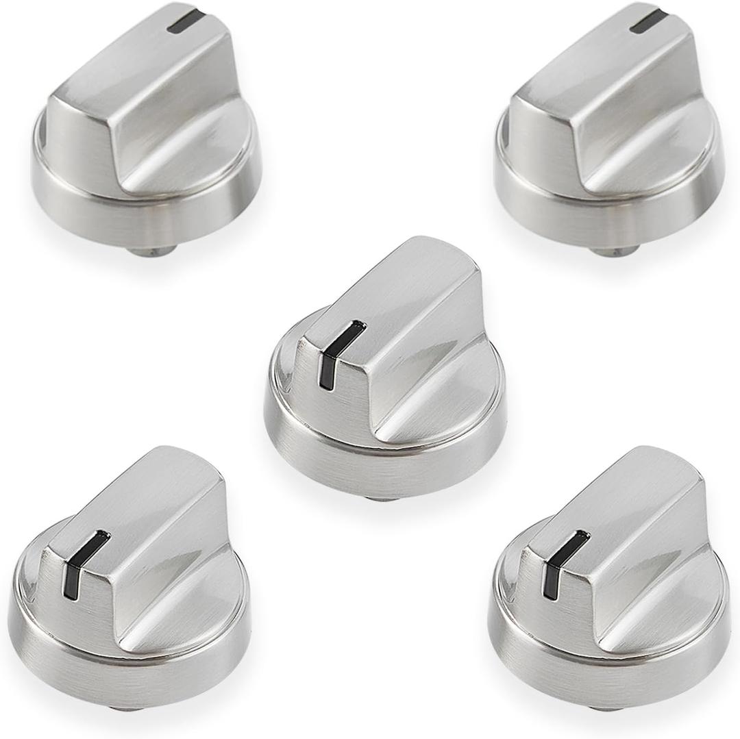 atgestore Stainless Steel WB03X29315 Stove Knob Replacement Parts for GE Stove Knob 191D9233 GE Cooktop Knobs JGP5030SLSS JGP5036SL1SS Gas Range Burner Control Knob Electric Stove Top Knob 5Pcs
