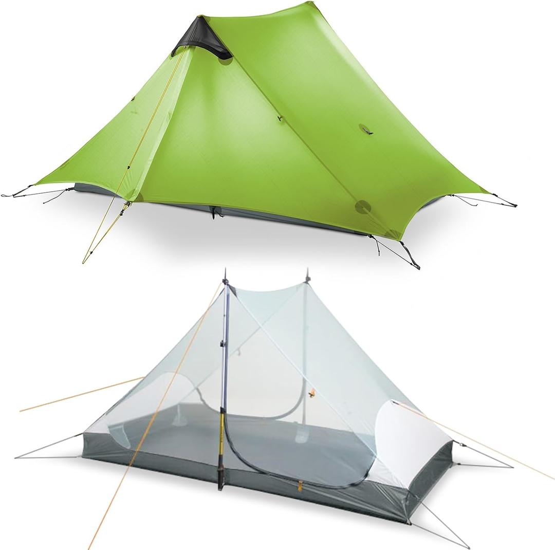 LANSHAN Ultralight Tent 3-Season Waterproof Backpacking Tent for 2 Person Camping, Climbing, Hiking, Travelling, Mountaineering, 2-Person, Green