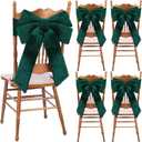 Janinka Set of 4 Christmas Velvet Chair Sashes Bows Covers Large Green Bows Seat Covers Xmas Chairs Decoration for Chair Living Room Kitchen Holiday Party Decorations(15.7 x 23.6 Inch)