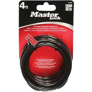 Master Lock Cable Lock, Standard Combination Bike Lock, 4 ft. Long, Black, 8143D, 6 Pack