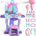 Lehoo Castle Kids Vanity Table and Chair Set, Girls Makeup Table with Mirror Stool Lights Music, Toddler Pretend Play Vanity Set for Princess Dress Up, Girl Toys Gifts for Age 3 4 5 Years Old (Purple)