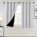 H.VERSAILTEX 100% Blackout Curtains for Bedroom Thermal Insulated Blackout Curtains 45 inch Length Full Light Blocking Window Drapes for Living Room with Black Liner 2 Panels, Greyish White