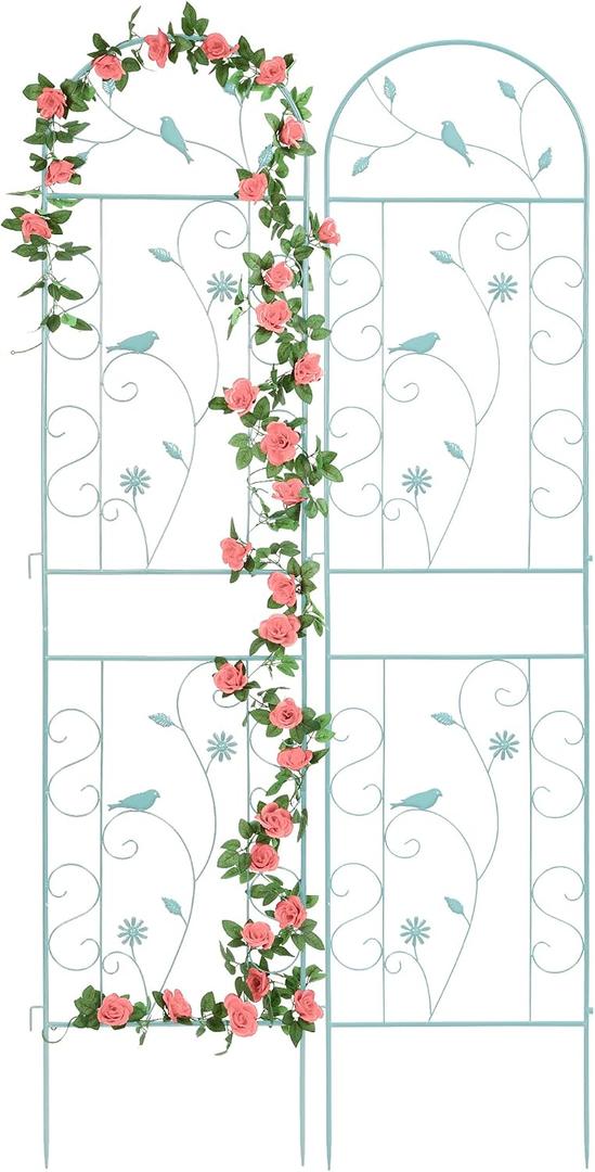 Metal Garden Trellis for Climbing Plants, 2 Pack 86.5" x 19.7" Green Plant Trellis Outdoor, Clematis Rrellis Outdoor, Arched Decoration Suitable for lawns, Gard, Green