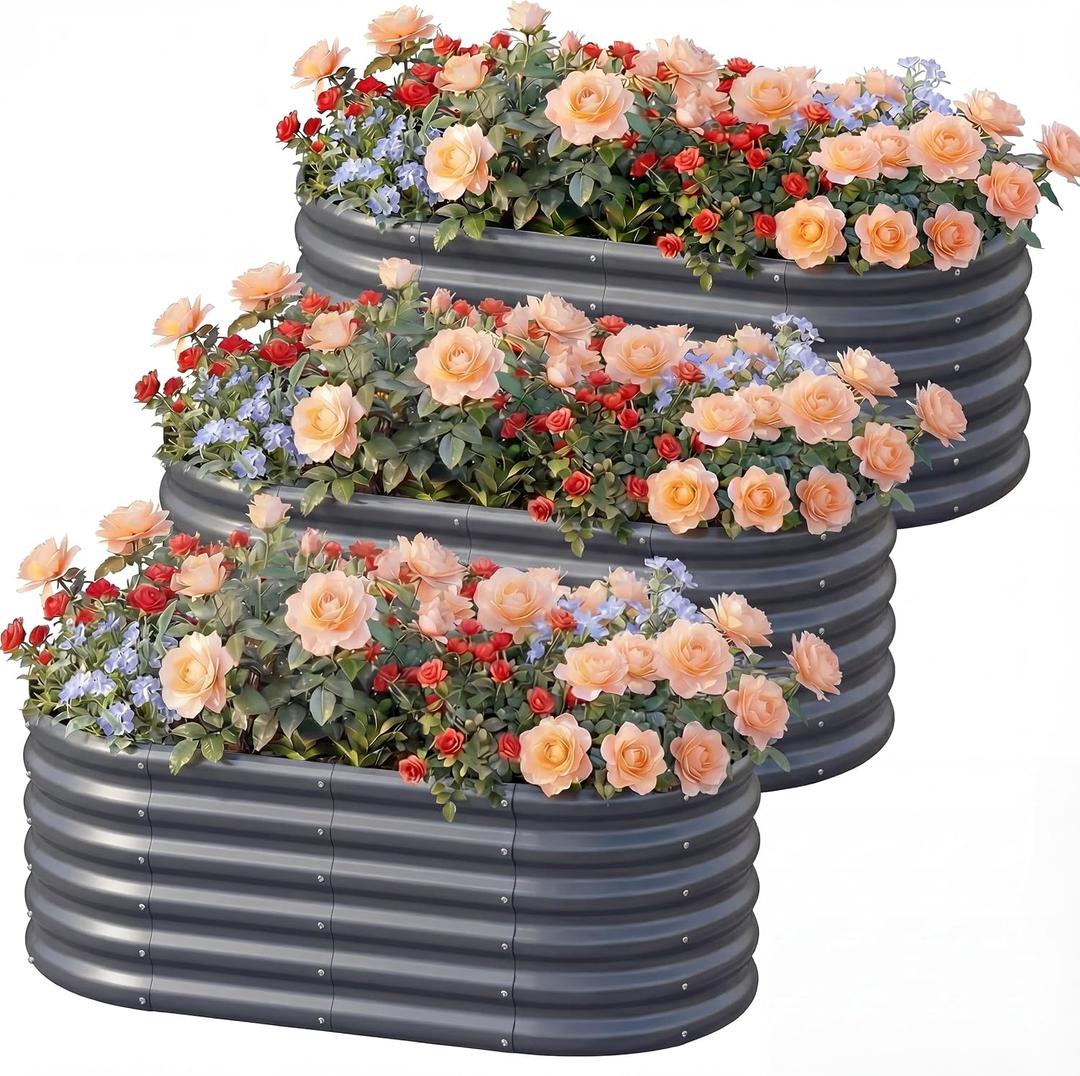 AHEONLAR 3 Pack 4×2×1.5ft Galvanized Raised Garden Bed Outdoor, Sturdy Planter Boxes for Vegetables, Fruits, Flowers and Plants, Easy Assembly, Grey, 4x2x1.5ft
