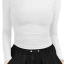 Laughido Women's Mock Neck Long Sleeve Slim Fit Double Lined T-Shirt Casual Basic Crop Tops 2025 Fall Clothes (Small)