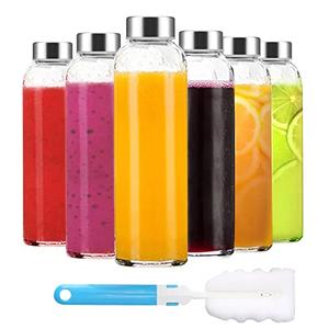 Luxfuel Clear Glass Bottles with Lids 18 oz, Reusable Glass Water Bottles with Stainless Steel Cap for Juicing, Refrigerator,100% Leak Proof, BPA Free, Juice Water Bottle Set of 5