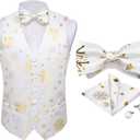 DiBanGu Mens Christmas Suit Vest Holiday Xmas Waistcoat Bowtie Set Party Suit Vest Christmas Holiday Waistcoat Tuxedo (White Gold)
