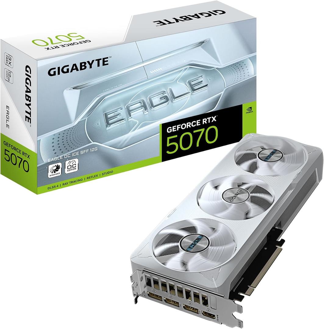 Gigabyte GeForce RTX 5070 Eagle OC Ice SFF 12G Graphics Card - 12GB GDDR7, 192 Bits, PCI-E 5.0, 2587 MHz Core Clock, 3 x DP 2.1a, 1 x HDMI 2.1b, NVIDIA DLSS 4, GV-N5070EAGLEOC ICE-12GD