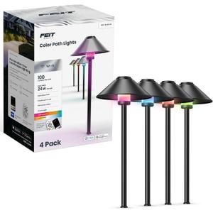 Feit Electric Smart Outdoor Cone Path Lights, 100 Lumens, Color Changing & Tunable White, Music Sync, Works with Alexa & Google Home, App & Remote Control, 15,000-Hour Lifetime, PATH/RGBW/AG/4, 4-Pack