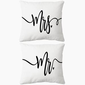 Mr.&Mrs. White Throw Pillow Case Set of 2, 18 x 18 inch Home Bedroom Decor Cushion Cover,Funny Wedding Anniversary Engagement Valentine's Gifts,Gift For Couples Wife Husband Bride Groom (white)