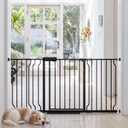 Extra Wide Baby Gate with Door, 52.76~62.2 Inch Wide Presure Mounted No Drill Metal Auto Close Child Gate for Stair Doorway - Indoor Outdoor Safty Gate for Toddler Dog Doggie, Black