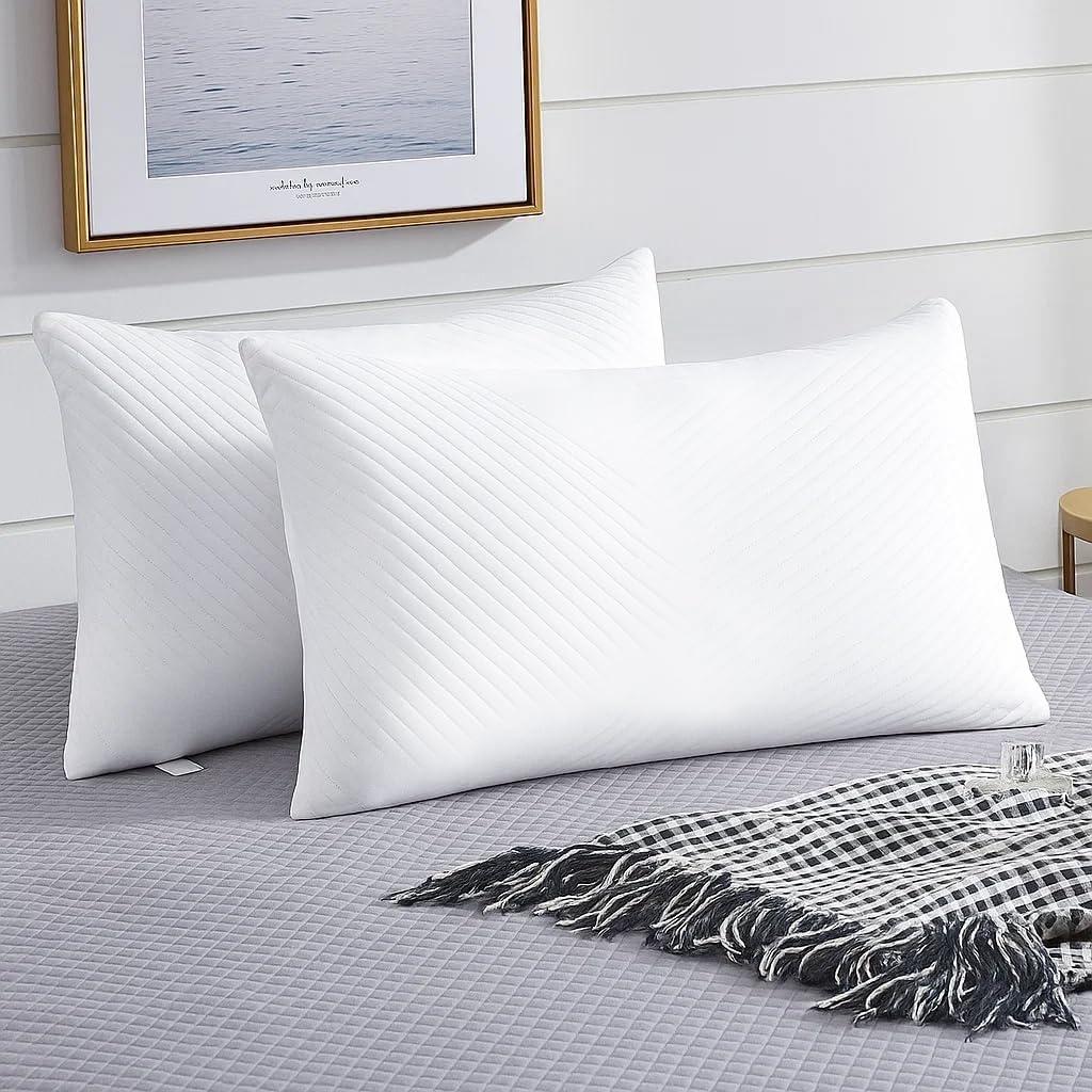 Bed Pillows for Sleeping Set of 2, Shredded Memory Foam Queen Size Pillows with Pillowcases-Cooling Hotel Quality, Hypoallergenic Adjustable Pillow for Side, Back & Stomach Sleepers