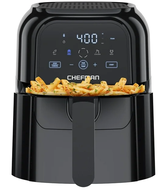 Chefman TurboFry Touch 6 Qt Air Fryer w/ Digital Display and Shake Reminder - Black, New