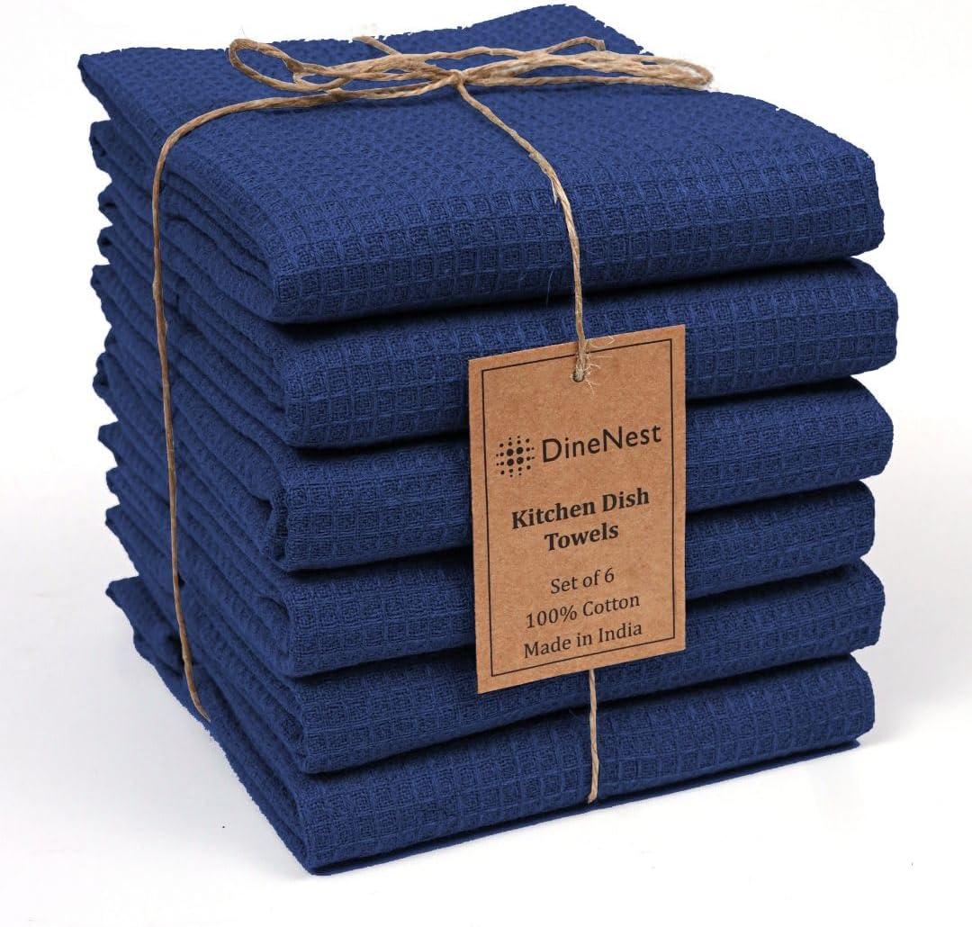 Waffle Kitchen Towels 100% Cotton 16x26 - Super Absorbent, Soft & Quick Drying, Multi-Purpose for Drying & Cleaning, Ideal for Kitchen & Home Use, Set of 6 Low-Lint Dish Towels Navy Blue