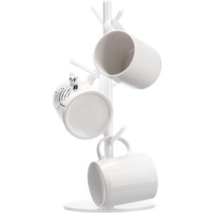 Patelai 14 Inch Acrylic Coffee Mug Tree Coffee Mug Rack Cup Holders for Counter with 6 Hooks Removable Stands(Acrylic,White)