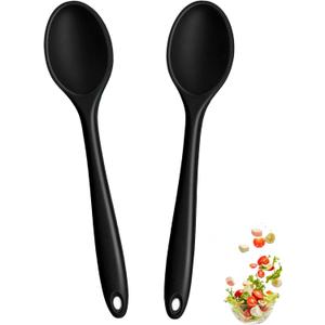 2 Pcs Mini Silicone Spoons,8 Inch small Mixing Spoons for cooking,Heat Resistant for Kitchen Cooking Baking Stirring Mixing Tools (Black A)
