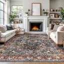 KOZYFLY Boho Area Rug 9x12 Ft Thin Rugs for Living Room Washable Bedroom Rug Non Slip Rugs Printed Faux Wool Vintage Bedroom Rug Floor Carpet for Dining Room Living Room, Brick Red/Orange/Green